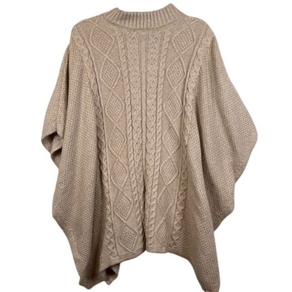 Cupcakes & Cashmere Full Zip Cable Knit Poncho Stand Collar Beige Tan Size M/L - Picture 4 of 9